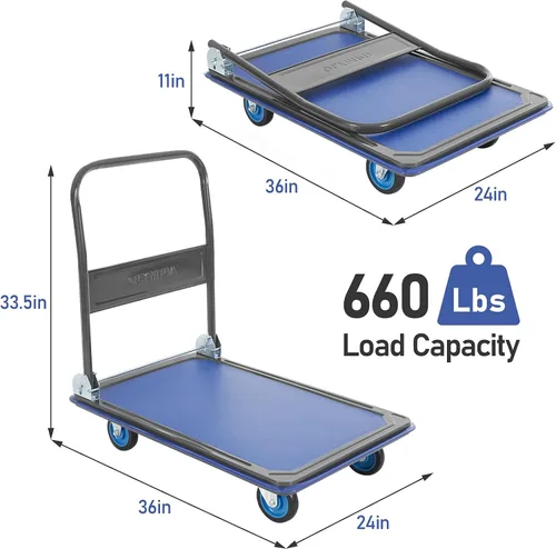 Vista 3 de Olympia Tools - Carretilla de mano plegable con plataforma de 600 lb. de capacidad, carretilla de plataforma de servicio pesado con ruedas