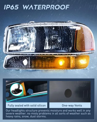 Vista 5 de Nilight Conjunto de faros delanteros compatible con GMC Sierra Yukon 1999, 2000, 2001, 2002, 2003, 2004, 2005, 2006, GMC Sierra Yukon, lente