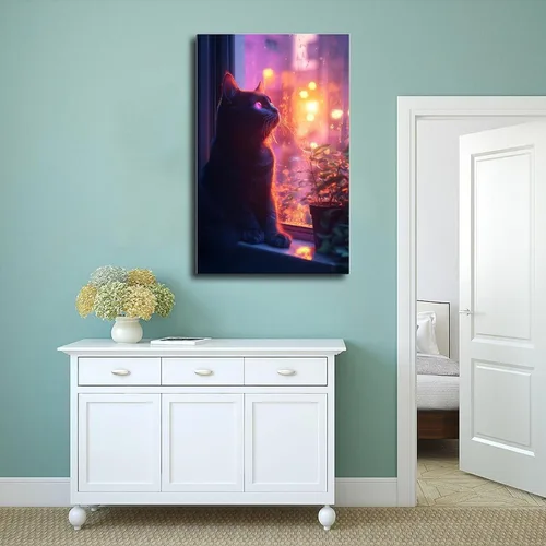 Vista 4 de ZMLIS Vaporwave Cat Wall Art – Y2K Cyber Aesthetic Poster – Retro Futuristic Room Decor Canvas Poster Wall Art Decor Print Picture Paintings for