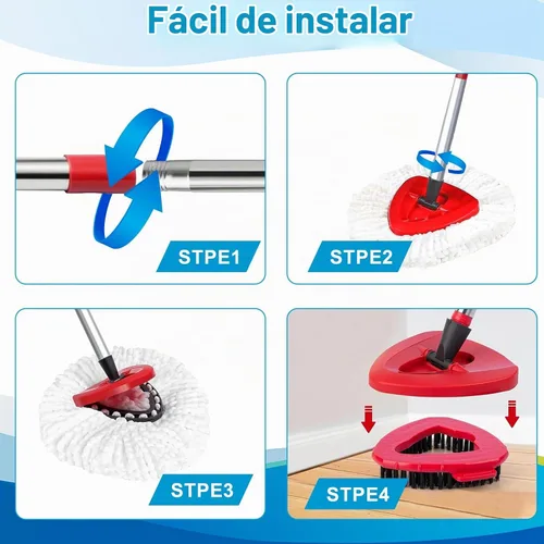 Vista 6 de Cabezal de trapeador giratorio y cepillo de repuesto para O Cedar EasyWring 1 tanque, color blanco