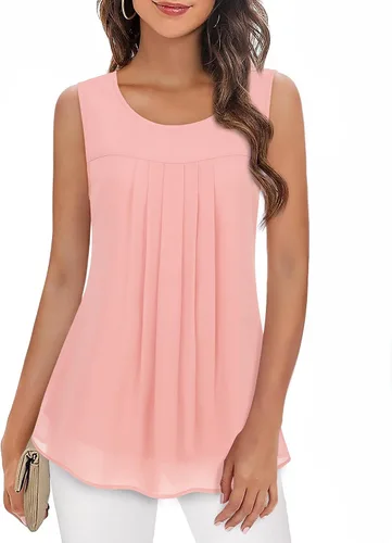 Vista 91 de Timeson - Camiseta de gasa sin mangas, blusa tipo túnica informal de doble capa para mujer