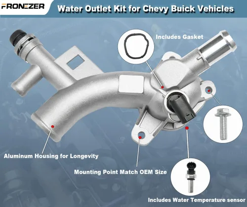Vista 5 de Carcasa de termostato de refrigerante de motor de aluminio con salida de agua compatible con Chevy Cruze 2011-2016, Chey Sonic 2012-2020, Chevy Trax