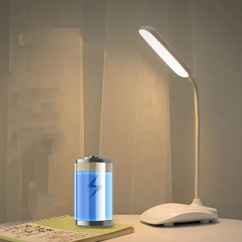 Vista 8 de Lámpara de escritorio LED con carga USB, lámpara de mesa para escuela, hecha de plástico (blanco)