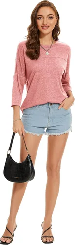 Vista 148 de ZENNILO Camisetas casuales de manga 3/4 para mujer, holgadas, cuello redondo, lindas camisetas básicas