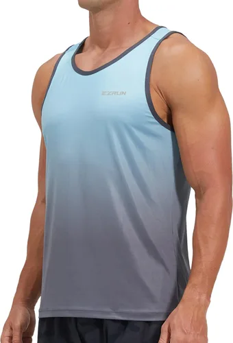Vista 2 de EZRUN Camiseta deportiva sin mangas y de secado rápido para hombre, para hacer ejercicio, entrenar, fitness, correr, trotar, deportes, gimnasio