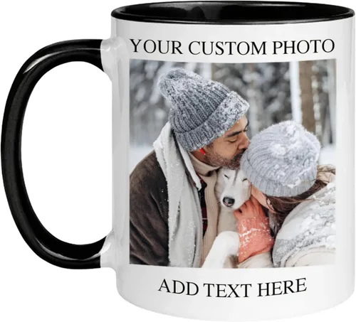 Vista 10 de Taza de café personalizada de 11 onzas de cerámica – Agregue foto, texto o logotipo Taza con imagen personalizada, impresión a doble cara, apta