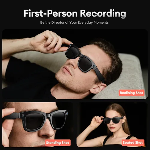 Vista 3 de QxzPower 1080P HD AI Cámara Inteligente con Gafas, Cámara de 8 MP Bluetooth 5.4 Grabación con Gafas, Micrófono Dual ENC Reducción de Ruido, Lentes