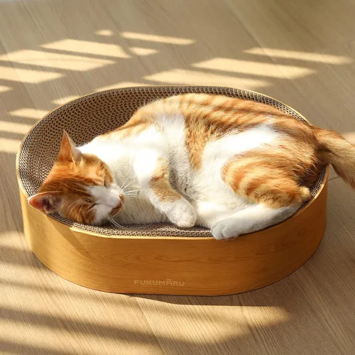 Vista 10 de FUKUMARU Cama rascador de cartón para gatos, almohadilla 2 en 1 para rascar gatos, tabla de rascar ovalada para interiores, cuenco rascador