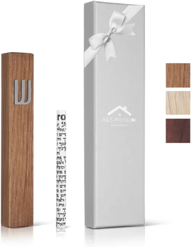 Vista 13 de Funda de madera para mezuzá con pergamino para puerta, diseño moderno/tradicional, fácil de despegar y pegar, funda de mezuzá para el hogar Roble +