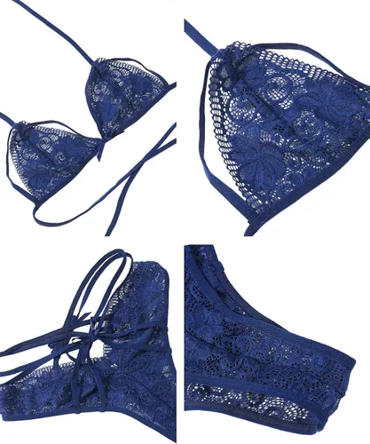 Vista 3 de Conjunto de sujetador y bragas de encaje sexy para mujer