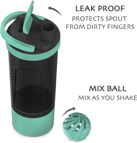 Vista 5 de Artoid Mode Botella Batidora de Proteínas de 24 Onzas, Tecnología de Mezcla Dual, Sin BPA, Verde Aqua/Negro