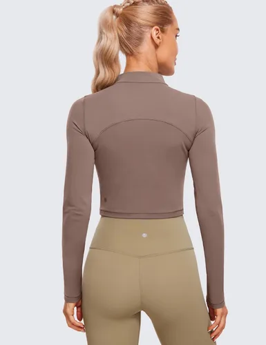Vista 2 de CRZ YOGA Butterluxe - Camiseta corta de manga larga con cuello alto falso para mujer, ajustada, atlética, entrenamiento, casual, capa base