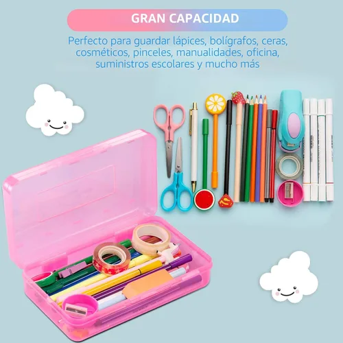 Vista 3 de Sooez Paquete de 3 estuches para lápices, caja de lápices dura grande a granel, caja de lápices transparente, organizador de rotuladores, contenedor