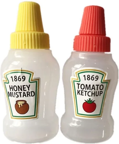 Vista 2 de Aliotech 2pcs Mini Ketchup Botellas Condimento Miel Mostaza Exprimible Botella de Tomate Recargable Ketchup Botella de Plástico Portátil Exprimible