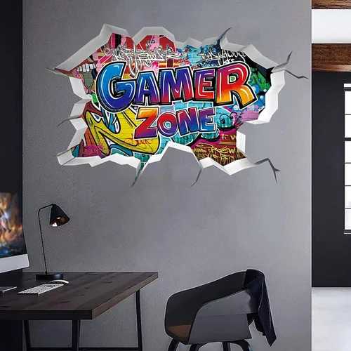 Vista 4 de TOARTI Adhesivos de pared 3D de juegos, calcomanías de pared para juegos para habitación de niños, zona de juegos para niños, papel tapiz de video