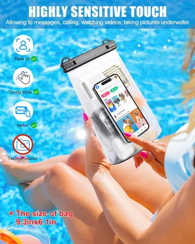 Vista 3 de Funda impermeable para iPhone 16 15 14 11 Pro Max y Galaxy S24 S21 – Bolsa seca flotante de gran capacidad para almacenar protector solar, gafas