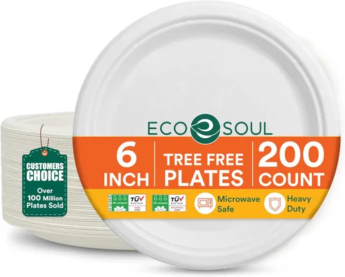 Vista 19 de ECO SOUL - Platos de papel compostables de 9 pulgadas (paquete de 100) biodegradables, resistentes, desechables, ecológicos para cena de Navidad