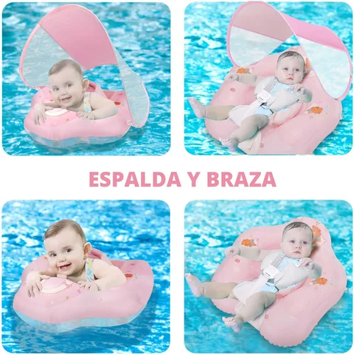 Vista 5 de Loowarts Flotador de bebé con dosel, flotador de piscina infantil con asiento de seguridad, flotador de natación y flotador de agua UPF50+