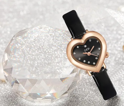 Vista 5 de MASTOP Reloj de lujo para mujer, con forma de corazón, correa de piel, cuarzo, impermeable, elegante, informal, para mujer