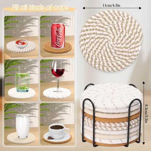 Vista 3 de Billbotk Juego de 10 posavasos bohemios para bebidas, juego de posavasos absorbentes para decoración del hogar, decoraciones de otoño para el hogar