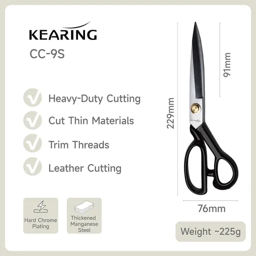 Vista 2 de KEARING Tijeras de 22,8 cm de sastre resistentes para tela, profesionales, aptas para cortar con precisión cuero, denim y telas de múltiples capas