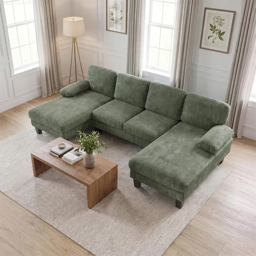 Vista 11 de JUMMICO Sofás Seccionales para Sala de Estar, Sofá en Forma de U con Tela de Chenilla, Sofá Moderno de 4 Asientos con Almohadas Removibles