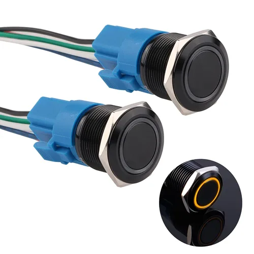 Vista 16 de Interruptor de botón con cierre de 0.630 in, anillo 3A, LED, 12V-24V, interruptor de botón de metal negro, carcasa de aluminio autobloqueante