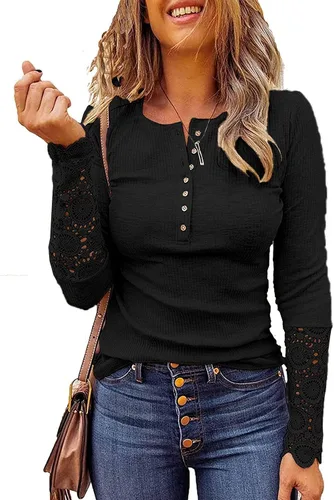Vista 2 de Kancystore - Blusas de manga larga para mujer, con cuello en V y botones