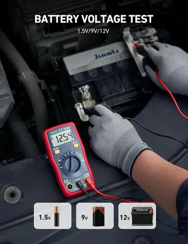 Vista 4 de AstroAI - Multímetro digital, probador de voltaje de batería de 1.5 V/9 V/12 V, auto-rango/óhmetro/DMM con función NCV, mide con precisión voltaje