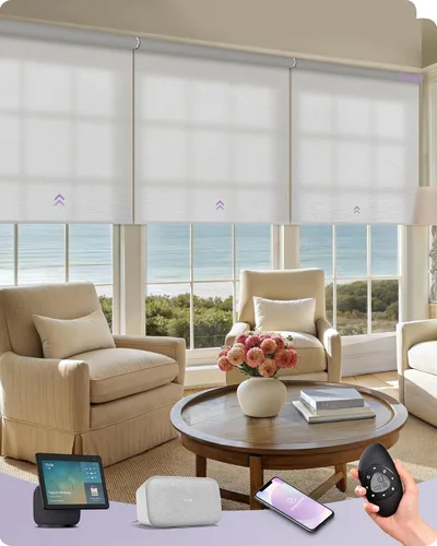 Vista 18 de Graywind Persianas enrollables inteligentes acopladas compatibles con Alexa Google, tamaño personalizado extra grande, persianas motorizadas