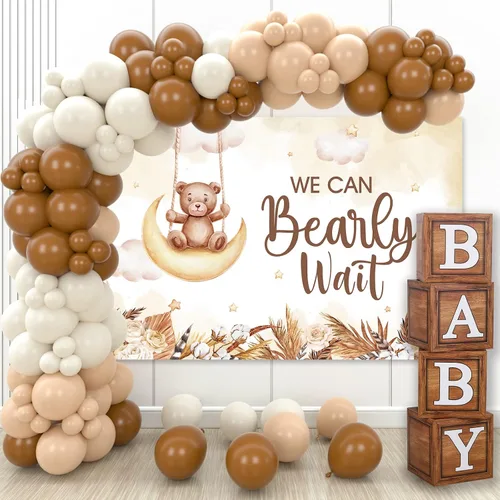 Vista 10 de DataMoon Decoraciones de Baby Shower "We Can Bearly Wait" - Cajas para bebé con letras, Globos Boho, Telón de fondo "We Can Bearly Wait" para Baby