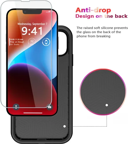 Vista 5 de Diverbox Funda para iPhone 14 [a prueba de golpes] [a prueba de caídas] [protector de pantalla de vidrio templado], funda de protección resistente
