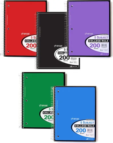 Vista 3 de Top Flight Estándares 5 sujetos cuaderno encuadernado con alambre, 200 hojas, 3 agujeros perforados, regla universitaria, 10.5 x 8 pulgadas, 1