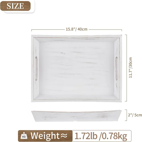 Vista 3 de Hanobe Bandeja decorativa de madera para servir: bandejas otomanas de madera rústica para mesa de café, bandeja rectangular con asas para sala