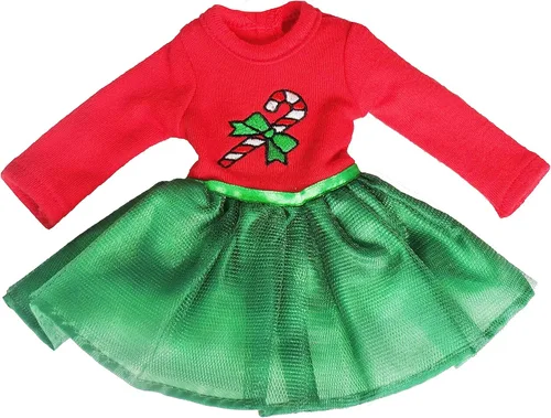 Vista 5 de American Fashion World Set de Vestido Tutu de Cane de Caramelo para Muñecas de 14 Pulgadas Incluye Leggings Calidad Premium y Diseño Moderno
