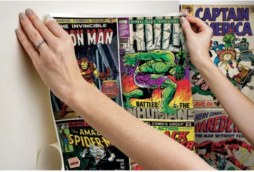 Vista 3 de RoomMates RMK11410M Marvel Comic Cover - Mural de papel tapiz para despegar y pegar, 10.5 pies x 6 pies