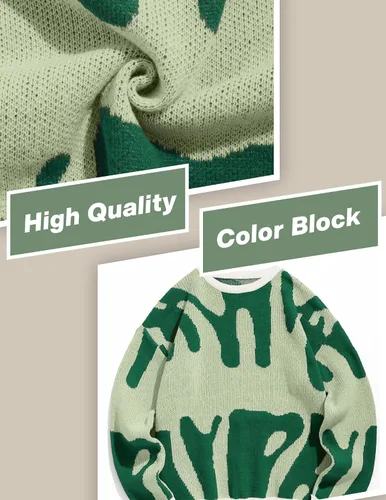 Vista 31 de ZAFUL Y2K - Suéter casual con estampado de llama estética para hombre, suéter de punto holgado, manga larga, cuello redondo