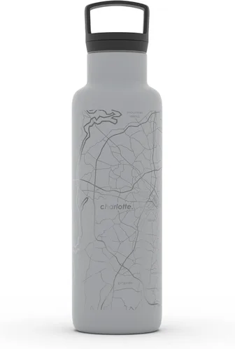 Vista 161 de Well Told Botella de agua aislada con mapa de Washington DC grabado, botella de acero inoxidable grabada (21 onzas, blanco) botella aislada de mapa