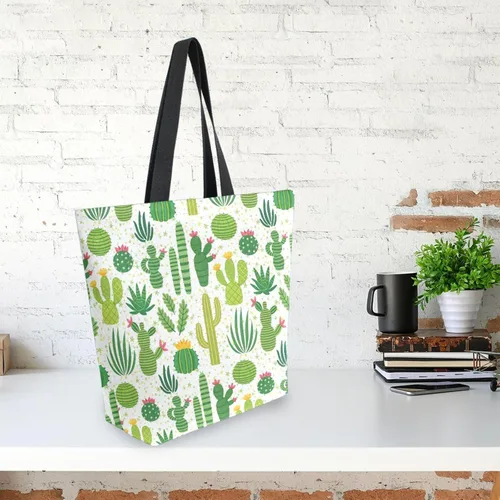 Vista 3 de SUABO Bolsa de asas de cocina reutilizable para comestibles, bolsa de compras de lona para exteriores Cactus