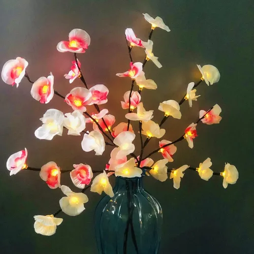 Vista 11 de Phalaenopsis - Paquete de 2 lámparas LED de rama de orquídea, ramo de orquídeas artificiales de mariposa, funciona con pilas, para decoración