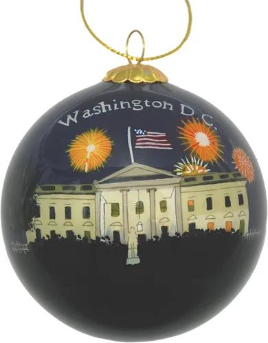 Vista 11 de Ornamento de Navidad de cristal pintado a mano - Washington D. C. - Jefferson Memorial con flores de cerezo