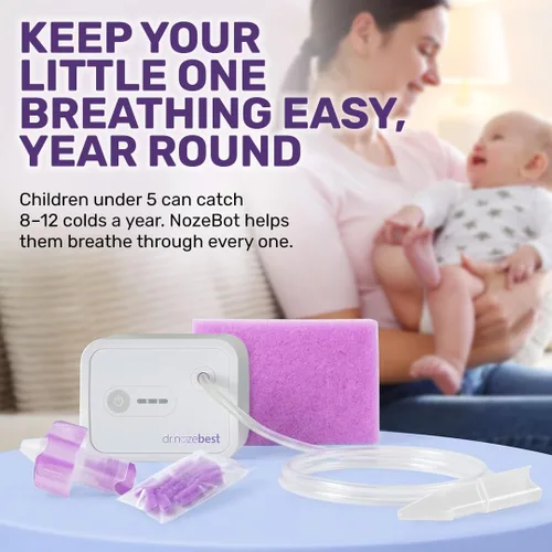 Vista 4 de Dr. Noze Best Paquete del primer año del bebé Aspirador nasal eléctrico para bebés diseñado por pediatras con pieza nasal para recién nacidos y 40