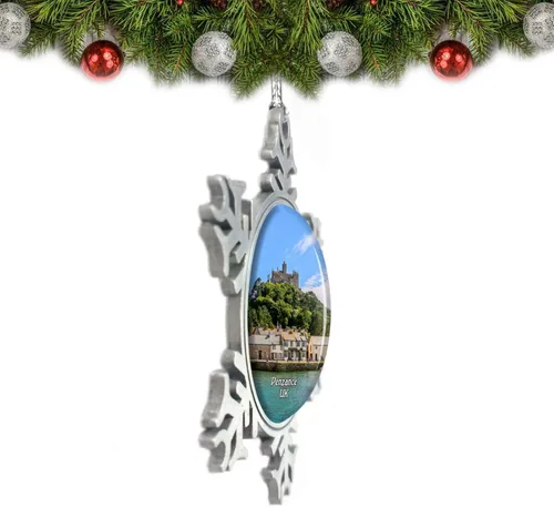 Vista 2 de Reino Unido Inglaterra St Michael's Mount Penzance Adorno de Navidad Decoración de árbol de cristal Metal recuerdo regalo