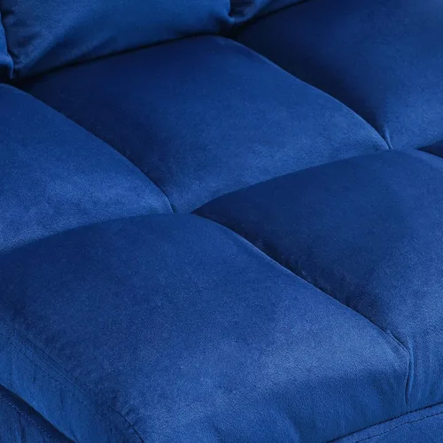 Vista 8 de MCombo Silla decorativa de terciopelo con otomana, acogedora silla de rincón de lectura para espacios pequeños, moderna silla sin brazos para Azul