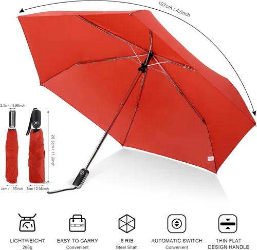 Vista 118 de LEAGERA Paraguas de viaje compacto para bolso, mango plano, impermeable para lluvia ligera