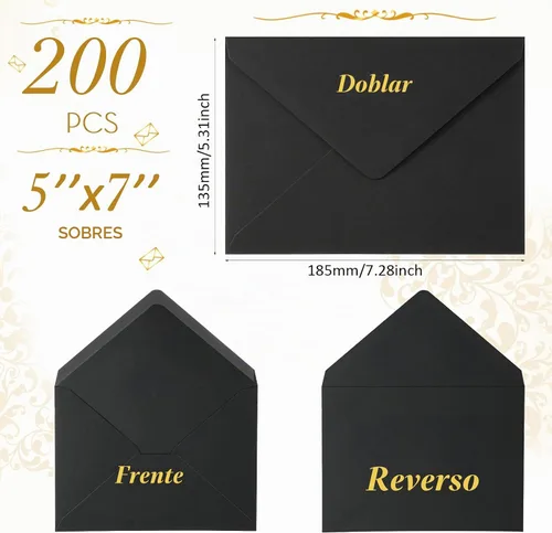 Vista 2 de Teling Paquete de 200 sobres negros de 5 x 7 pulgadas para invitación