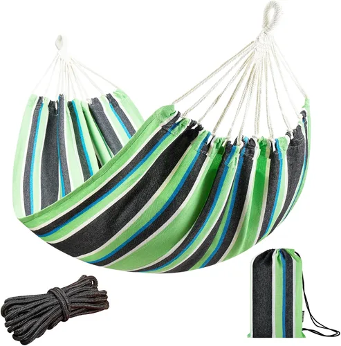 Vista 18 de JoyView Hamaca brasileña para una sola persona, hamaca portátil con cuerdas para colgar y bolsa de transporte, grande de 78.8 x 39.4 pulgadas