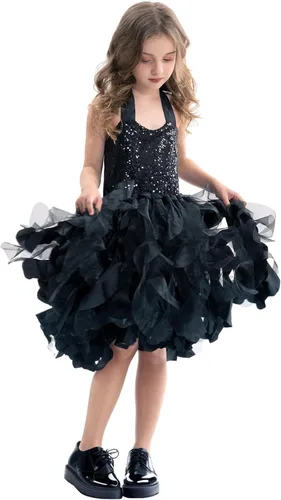 Vista 2 de Vestido tutú para niñas con capas de organza y sauces, traje de cumpleaños, vestido de fiesta de tul con lentejuelas para Pascua, cumpleaños