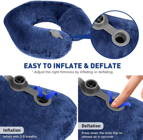 Vista 5 de Almohadas de cuello Rewondah para viajar, almohada de viaje inflable, almohada de cuello inflable para viajar en avión con cubierta lavable