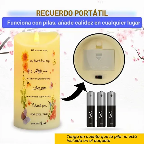 Vista 6 de Skywin Velas conmemorativas sin llama para difuntos (Miss You), 5.9 x 2.7 pulgadas, velas LED conmemorativas para la pérdida de seres queridos